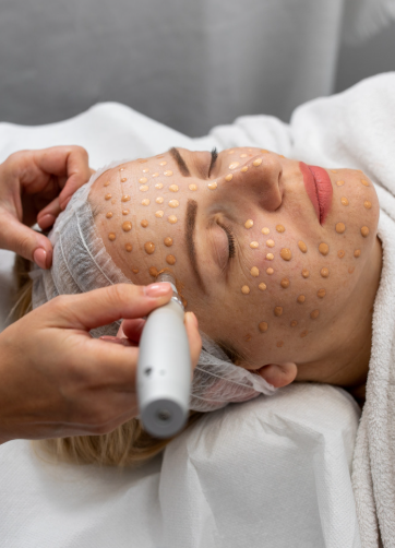 BB Glow Behandlung: Serum wird punktuell auf das Gesicht einer Kundin aufgetragen